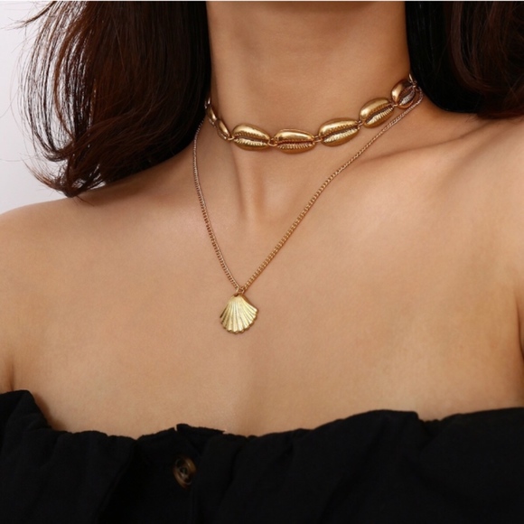 Layered Gold Dipped Shell Necklace - Picture 1 of 8